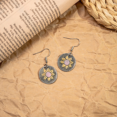 Flat Round Bohemian Style Zinc Alloy Dangle Earrings FS-WG9CCFB-05-1