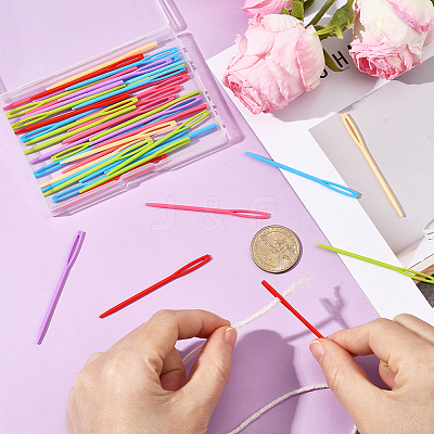 100Pcs Child Plastic Knit Needles Sewing Knitting Cross Stitch TOOL-SP0001-10-1