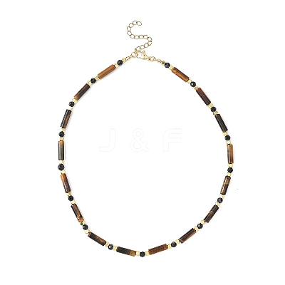 Column Natural Tiger Eye & Faceted Round Synthetic Blue Goldstone Beaded Necklaces NJEW-JN05663-1