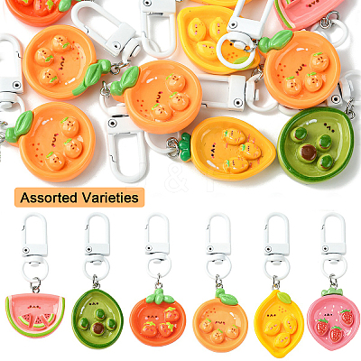 10Pcs Fruit Plate Opaque Resin Keychains HJEW-YW00320-1