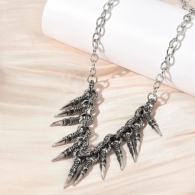 304 Stainless Steel Dragon Claw Bib Necklaces for Men NJEW-D345-02AS-1