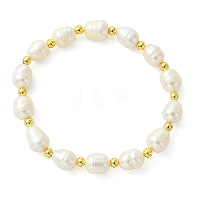 Brass & Natural Cultured Freshwater Pearl Beaded Stretch Bracelets for Women BJEW-JB13740-1
