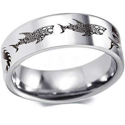 Shark Pattern 201 Stainless Steel Finger Rings FS-WG835B4-07-1