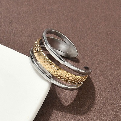 304 Stainless Steel Double Color Cuff Rings RJEW-S635-01GP-A-1
