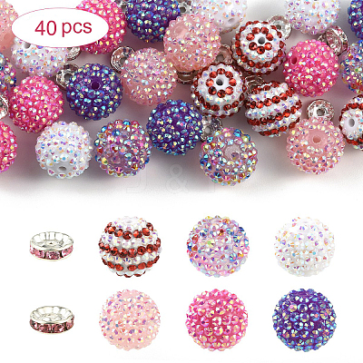 24Pcs 6 Styles Resin Rhinestone Graduated Beads RESI-YW0006-32-1