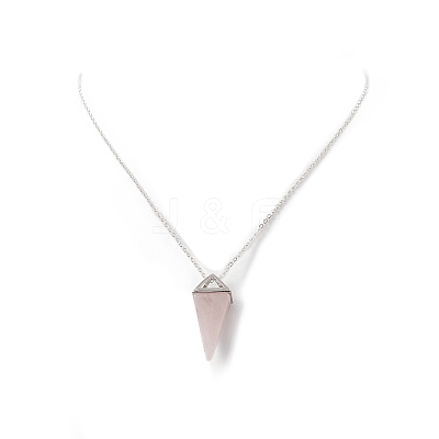 Natural Rose Quartz Geometric Pendant Necklace NJEW-JN04239-01-1
