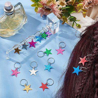 80Pcs 8 Colors Plastic Sequins Star Hair Braid Pendant KY-CP0001-02-1