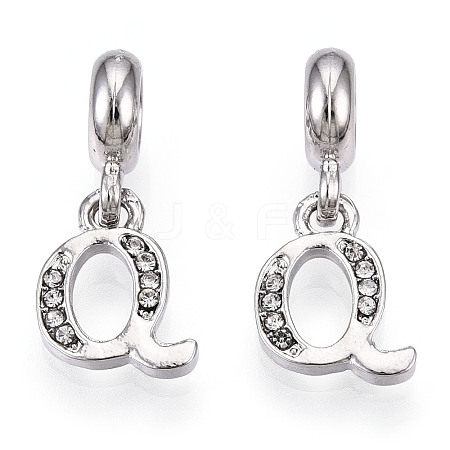 Platinum Rack Plating Alloy Rhinestone European Dangle Charms PALLOY-T048-36P-Q-1