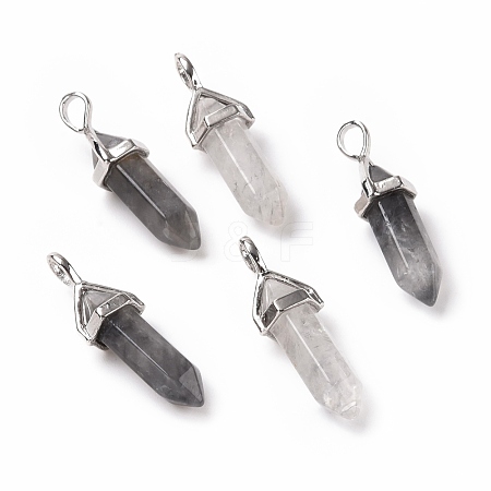 Natural Grey Quartz Pointed Pendants G-K329-63P-1