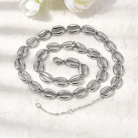 Ocean Beach 304 Stainless Steel Shell Shape Link Chain Necklaces for Women STAS-H258-01P-1