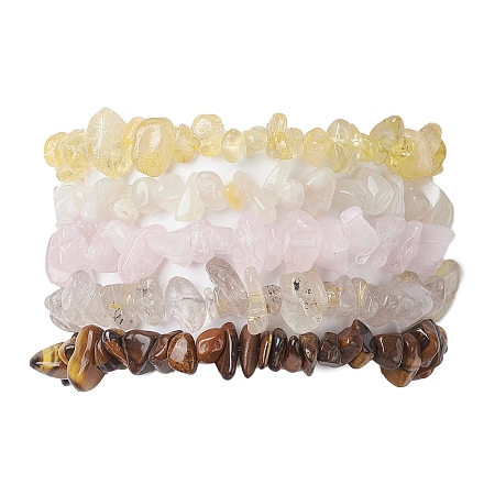 12 Constellation Natural Mixed Gemstone Chip Beaded Stretch Bracelets Sets for Women Men BJEW-JB10264-07-1