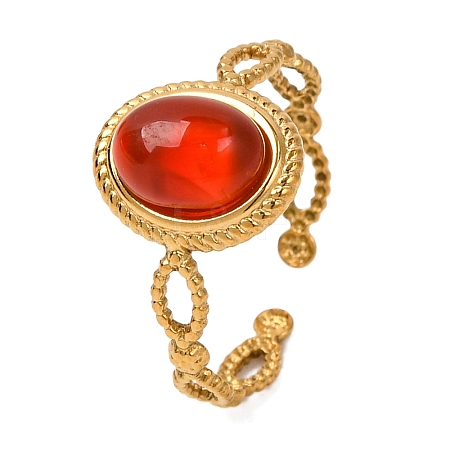 Oval Natural Carnelian Finger Rings RJEW-Q822-29G-02-1
