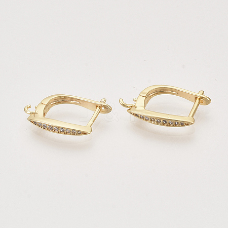 Brass Micro Pave Cubic Zirconia Hoop Earring Findings with Latch Back Closure X-KK-T048-033G-NF-1
