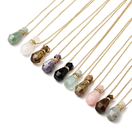 Openable Faceted Natural & Synthetic Mixed Stone Perfume Bottle Pendant Necklaces for Women NJEW-F296-03G-1