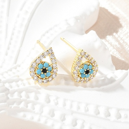 Brass Micro Pave Clear Cubic Zirconia Stud Earrings EJEW-A128-02G-1