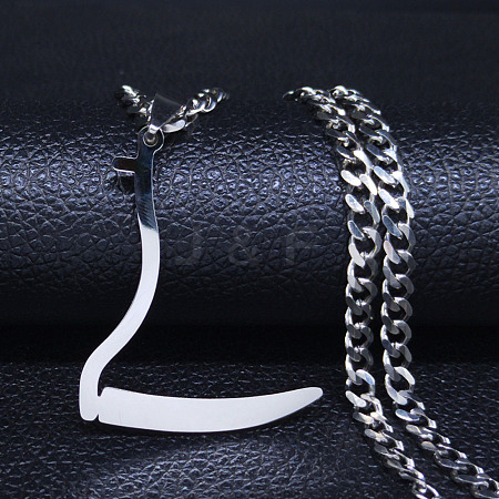 201 Stainless Steel Grim Reape Scythe Pendant Necklaces LS-NJEW-H065-22P-1