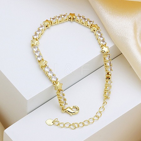 Brass Micro Pave Clear Cubic Zirconia Link Chain Bracelets for Women BJEW-P366-02A-G-1