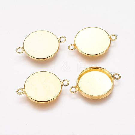 Flat Round Brass Bezel Cabochon Connector Settings X-KK-B537-G-1