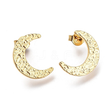 304 Stainless Steel Hammered Crescent Moon Stud Earrings X-EJEW-H100-07G-1