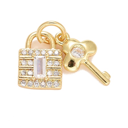 Rack Plating Brass Cubic Zirconia Pendants Findings KK-E275-21G-1