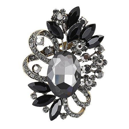 Flower with Oval Golden Alloy Rhinestone Brooches for Backpack Clothes PW-WG4AA4A-04-1