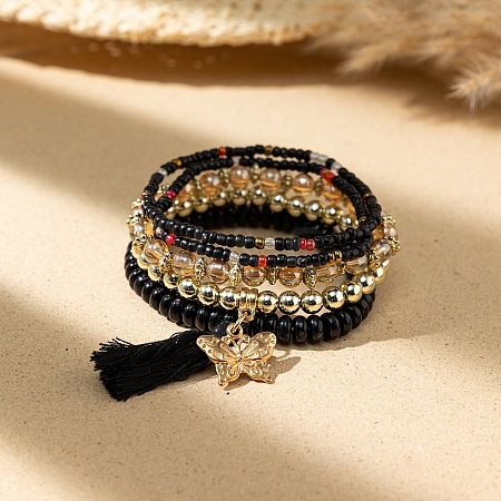 Bohemian Vacation Style Glass Beaded Charms Bracelets Set for Women VJ2934-1-1