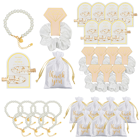 Glass Pearl Bracelets and Hair Tie and Acrylic Alligator Hair Clips Sets SJEW-OC00002-1