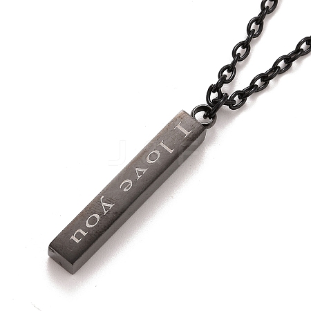 Rectangle with Word I Love You 304 Stainless Steel Pendant Necklace with Alloy Cable Chain for Women LS-NJEW-M192-01B-1