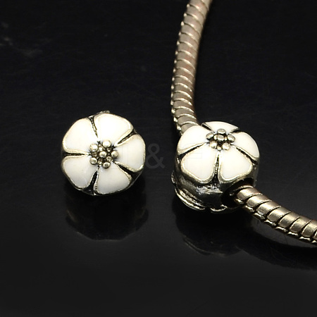 Alloy Enamel Flower Large Hole Style European Beads MPDL-R036-51J-1