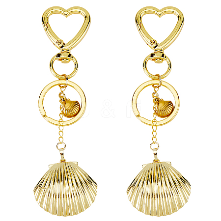 2Pcs Brass Shell Shape Pendant Keychains HJEW-HS00090-1