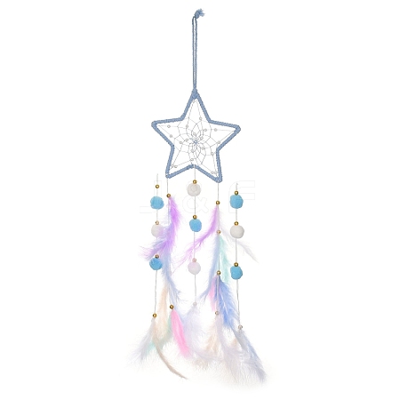 Woven Net/Web with Feather Hanging Suncatchers HJEW-F024-03C-1
