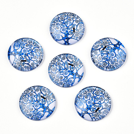 Half Round/Dome Tree Pattern Glass Flatback Cabochons for DIY Projects GGLA-Q037-25mm-M28-11-1