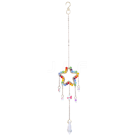 1Pc Colorful Glass Beaded Woven Net Suncatchers AJEW-CY0001-95D-1