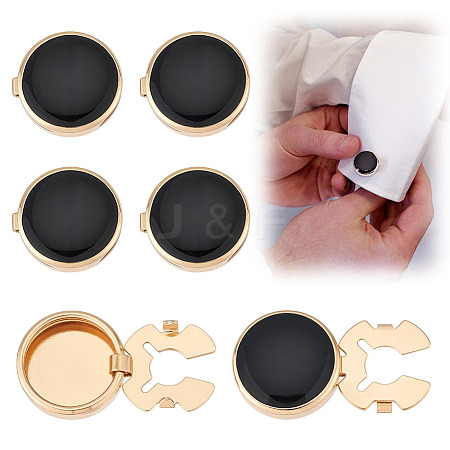 6Pcs Flat Round Brass Enamel Cufflinks FIND-ME0003-12-1