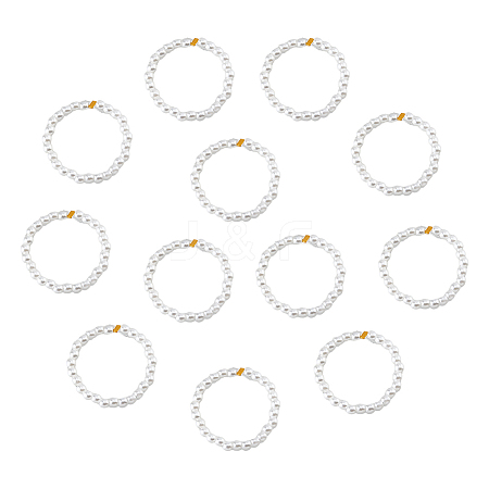 12Pcs Plastic Imitation Pearl & Brass Beaded Stretch Ring RJEW-FI0001-10-1
