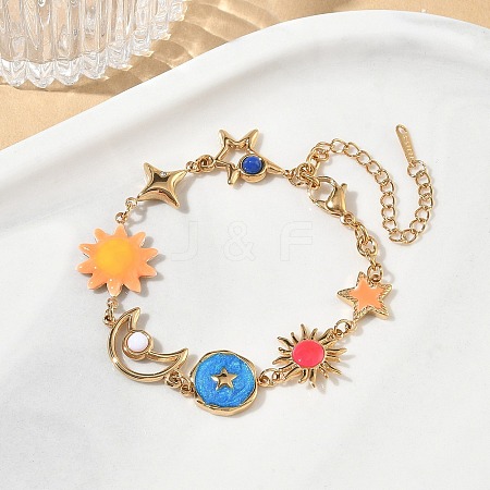 304 Stainless Steel Enamel Colorful Star Sun Moon Link Chain Bracelets for Women SA-CBA7107-06G-1