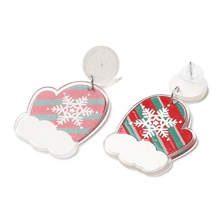 Christmas Acrylic Dangle Stud Earrings with 304 Stainless Steel Pin for Women LS-EJEW-D060-01F-1
