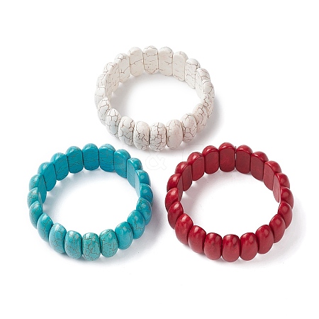 Dyed Synthetic Turquoise Oval Beaded Stretch Bracelets BJEW-P299-02-1