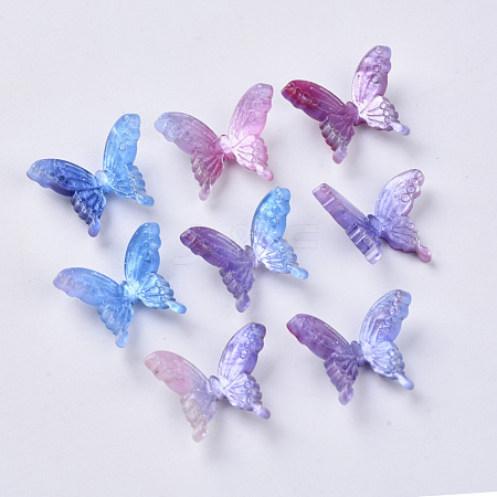  Jewelry Beads Findings Cellulose Acetate(Resin) Cabochons, with Glitter Powder, Rainbow Gradient Mermaid Pearl Style, Butterfly, Colorful, 17x21~22x7~8mm