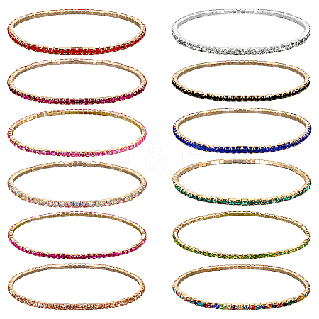 12Pcs 12 Colors Alloy Rhinestone Cup Chain Bracelets for Women BJEW-HY0001-09-1