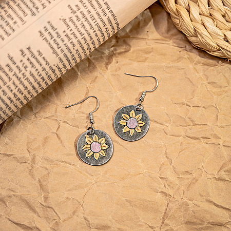 Flat Round Bohemian Style Zinc Alloy Dangle Earrings FS-WG9CCFB-05-1