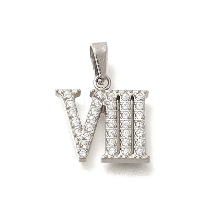 304 Stainless Steel Micro Pave Cubic Zirconia Pendants STAS-H228-02P-08-1