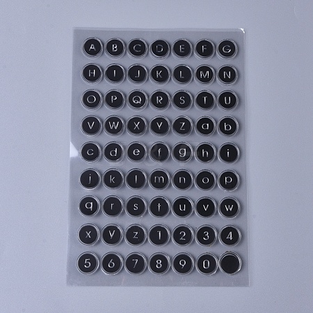  Jewelry Beads Findings Silicone Stamps, Including Letter A~Z, Lowercase Letter a~z & Number 0~9 Pattern, for DIY Scrapbooking, Black, Pattern: 14x2.5mm; 63pcs/set
