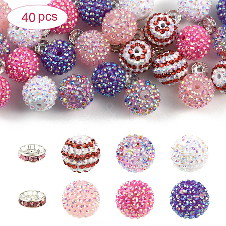 24Pcs 6 Styles Resin Rhinestone Graduated Beads RESI-YW0006-32-1