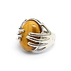 Oval Natural Tiger Eye Adjustable Rings PW-WG2A004-01-1