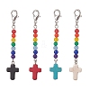 Synthetic Turquoise Cross with Natural Dyed Malaysia Jade Round Beaded Pendant Decoration HJEW-JM00940-1