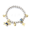 Brass Enamel Round Beads Charm Bracelets for Women BJEW-D317-11B-PG-4