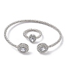 Oval Brass Micro Pave Cubic Zirconia Cuff Bangles & Rings Sets for Women SJEW-R002-03P-01-4