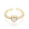 Brass Micro Pave Clear Cubic Zirconia Cuff Rings for Women KK-T074-13G-2
