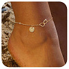 Brass Double Heart Link Flat Round Initial Charm Anklets for Women FS-WGA84B7-02-1